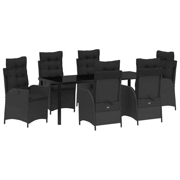 vidaXL Ensemble de salle à manger pour jardin 7 Pièces Noir polyrotin