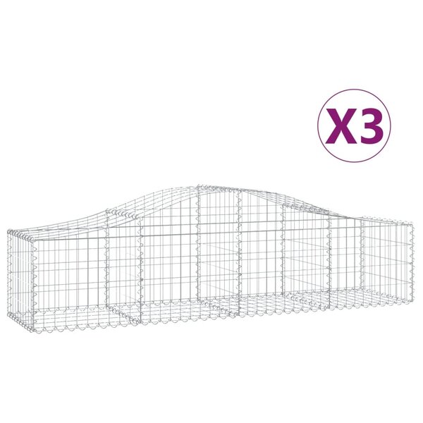 vidaXL Paniers à gabions arqués 3 Pièces 200x50x40/60 cm fer galvanisé