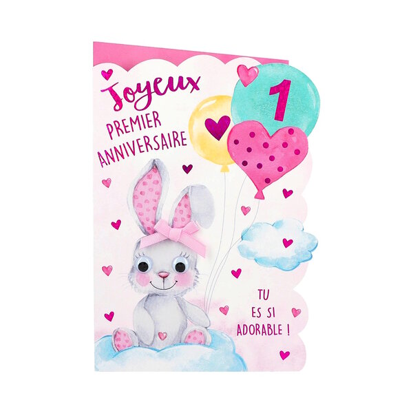 Carte Anniversaire - Joyeux premier anniversaire Tu es si adorable 1 an