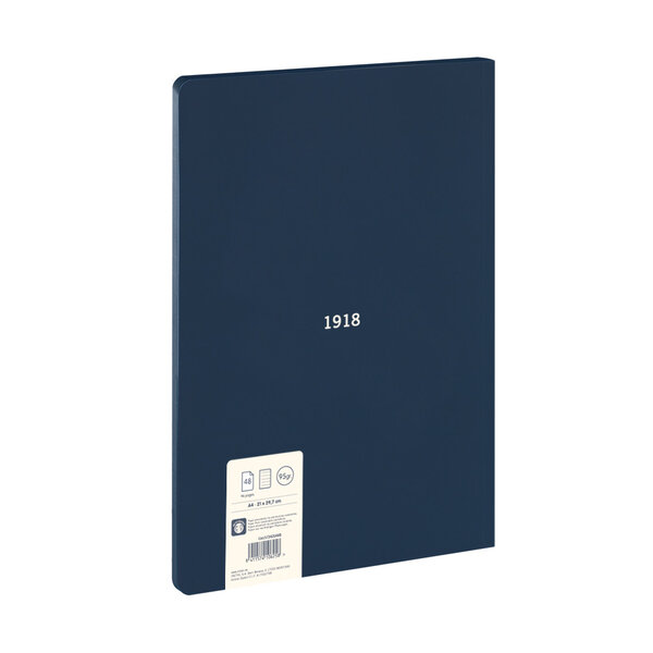 Cahier collé   papier ligné  48 pages A4  série 1918  bleu
