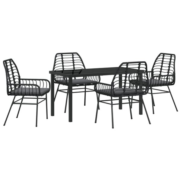 vidaXL Ensemble de dîner de jardin 5 pièces avec coussins Noir Rattan Poly