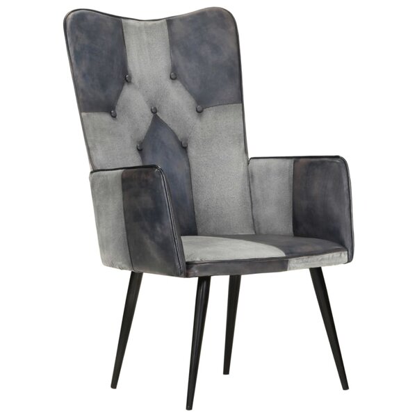 vidaXL Chaise à oreilles Gris Cuir véritable