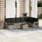 vidaXL Salon de jardin 9 Pièces avec coussins gris clair résine tressée