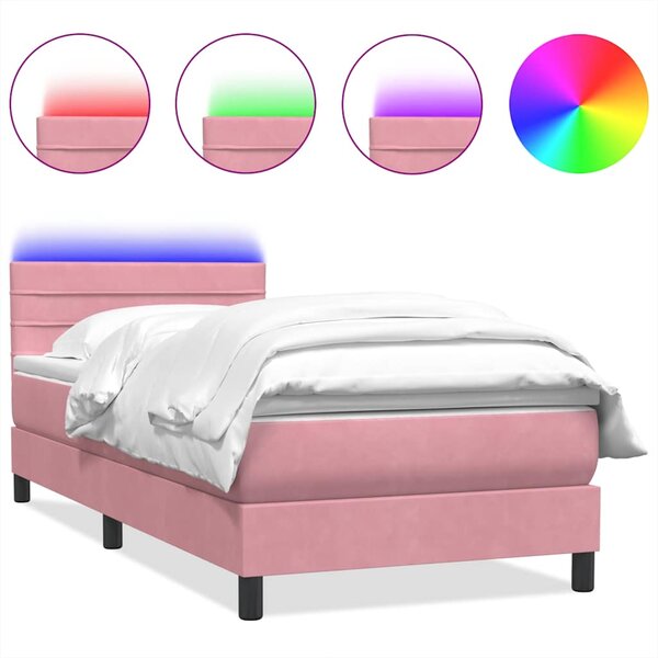 vidaXL Sommier à lattes de lit avec matelas et LED rose 80x220 cm velours