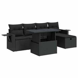 vidaXL Salon de jardin 6 Pièces avec coussins noir résine tressée