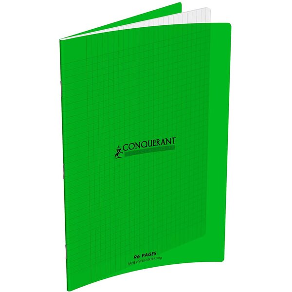 Cahier 24 x 32 96 pages grands carreaux couverture polypro vert CONQUÉRANT