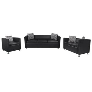 vidaXL Jeu de canapé à 2 places et à 3 places et fauteuil Noir