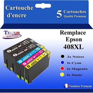 T3AZUR - 5x Cartouches compatibles avec Epson WorkForce Pro WF-C4810DTWF  408  408L  408XL