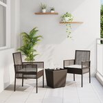 Set de Bistro de Jardin 3 Pièces avec Coussins en Poly Rattan Marron