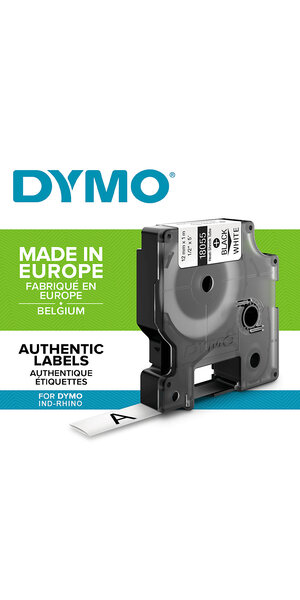 DYMO Rhino - Etiquettes Industrielles Gaine Thermorétractable  12mm x 1.5m  Noir sur Blanc
