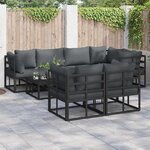 vidaXL Ensemble de canapé de jardin avec coussin 7 Pièces Noir Aluminium