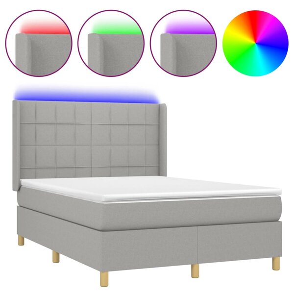 vidaXL Sommier à lattes de lit et matelas et LED Gris clair 140x190 cm
