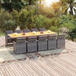 vidaXL Ensemble à manger de jardin coussins 11 Pièces Résine tressée Gris