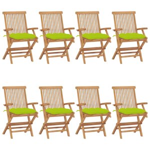 vidaXL Chaises de jardin avec coussins vert vif lot de 8 Teck massif