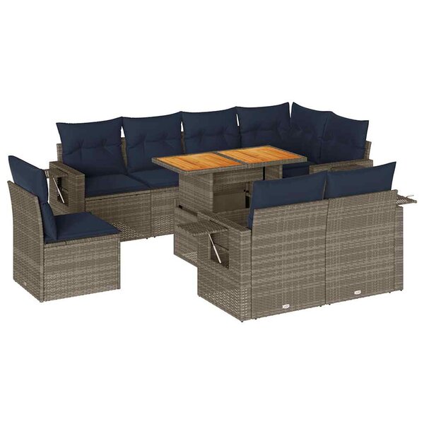 vidaXL Salon de jardin 9 Pièces avec coussins gris résine tressée