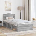 vidaXL Cadre de lit Gris Sonoma 90 x 190 cm Bois de pin massif