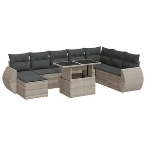 vidaXL Salon de jardin 9 Pièces avec coussins gris clair résine tressée