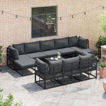vidaXL Ensemble de canapé de jardin avec coussin 11 Pièces Noir Aluminium