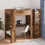 vidaXL Cadre de lit superposé avec bureau Bois ancien 90 x 190 cm