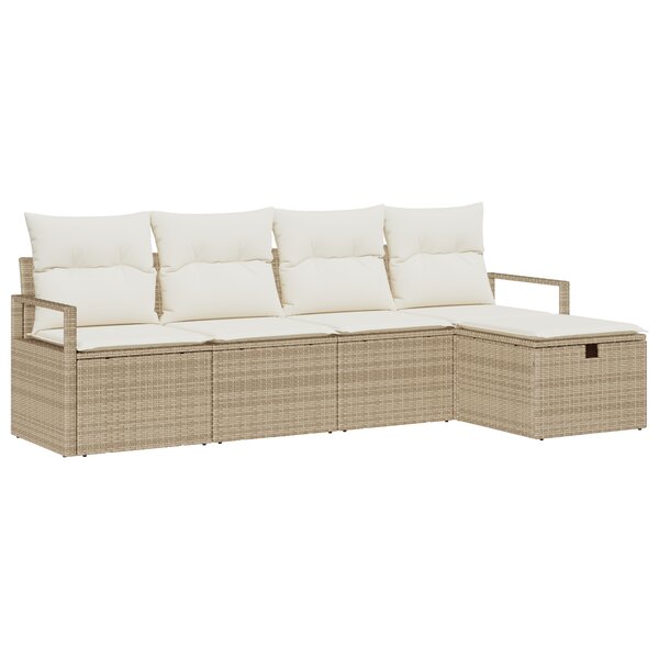 Ensemble de 5 Pièces de Canapés de Jardin avec Coussins Beige Rotin Poly
