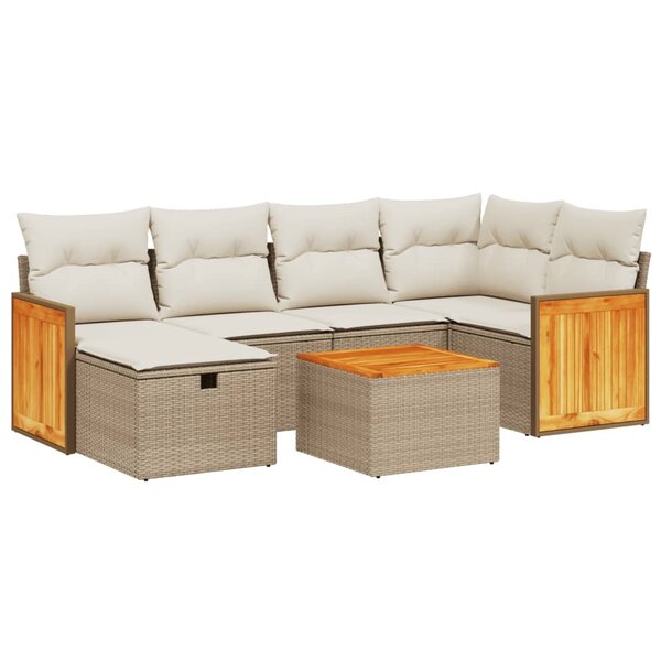 vidaXL Salon de jardin avec coussins 7 Pièces beige résine tressée