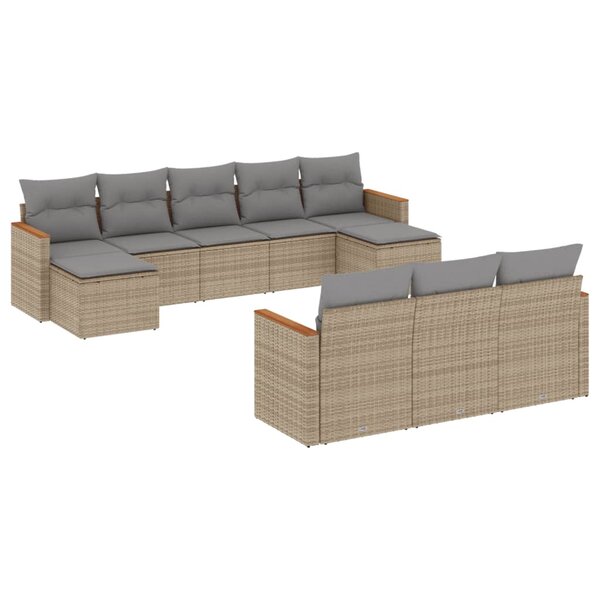 vidaXL Salon de jardin et coussins 10 Pièces mélange beige résine tressée