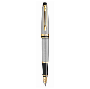 Waterman expert stylo plume  acier inoxydable  plume fine  cartouche encre bleue  coffret cadeau