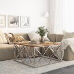 vidaXL Table basse argenté inox et bois de récupération massif