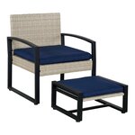 Salon de jardin 5 pièces avec table 2 chaises 2 repose-pieds aspect rotin bleu marine noir 03_0010535
