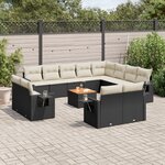 vidaXL Salon de jardin avec coussins 13 Pièces noir résine tressée