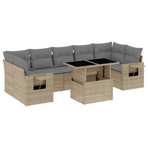 vidaXL Salon de jardin avec coussins 8 Pièces beige résine tressée