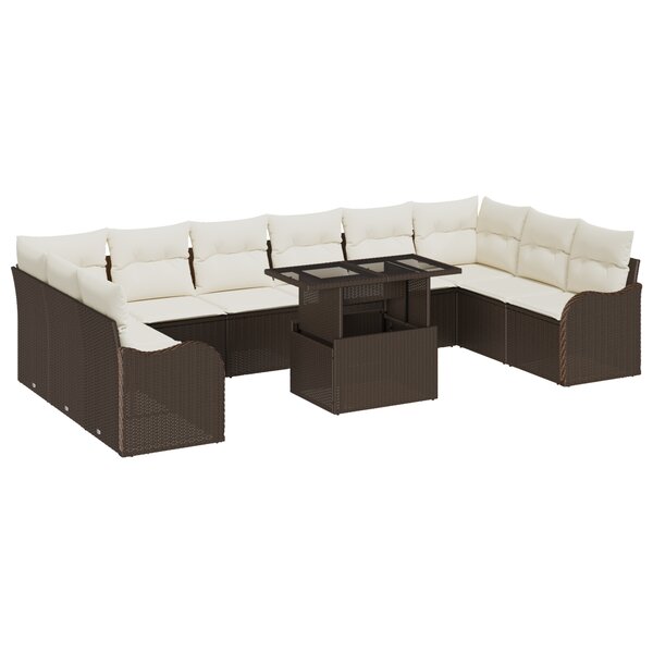 vidaXL Ensemble de canapé de jardin de 11 pièces avec coussins Marron Poly Rotin