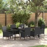 vidaXL Ensemble de salle à manger de jardin 7 pièces avec coussins en rotin synthétique noir