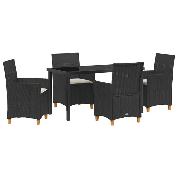 vidaXL Set de salle à manger de jardin 5 pièces avec coussins Noir Rotin Poly