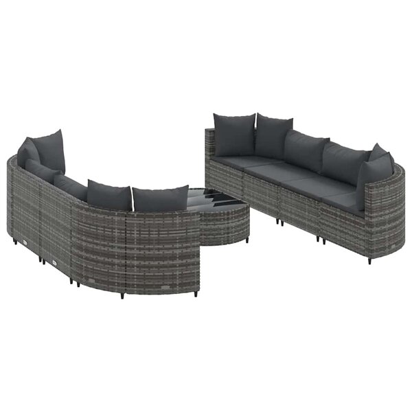 vidaXL Salon de jardin 9 Pièces avec coussins gris résine tressée