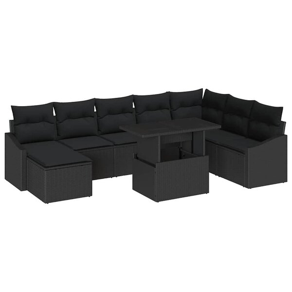 vidaXL Ensemble de Canapés avec coussin 9 Pièces Noir polyrotin