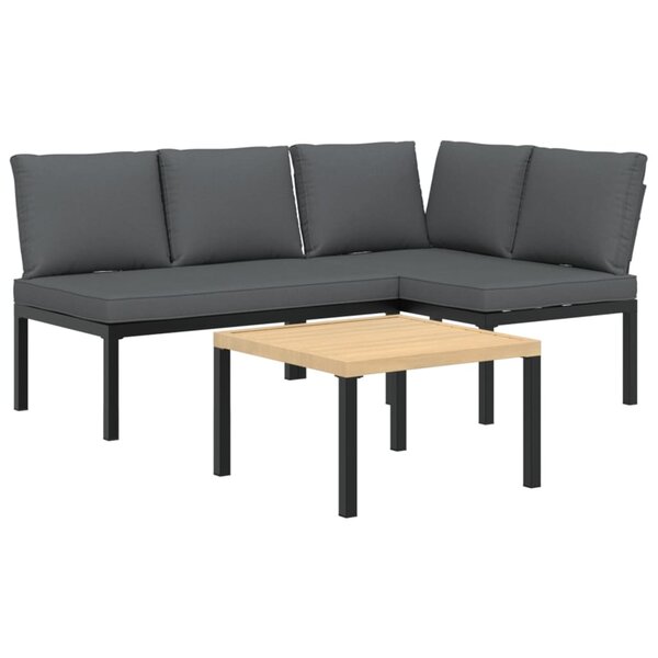 vidaXL Salon de jardin 3 Pièces avec coussins noir aluminium