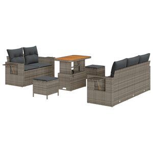Ensemble de Canapé de Jardin vidaXL 8 Pièces avec Coussins Gris Poly Rotin Acacia