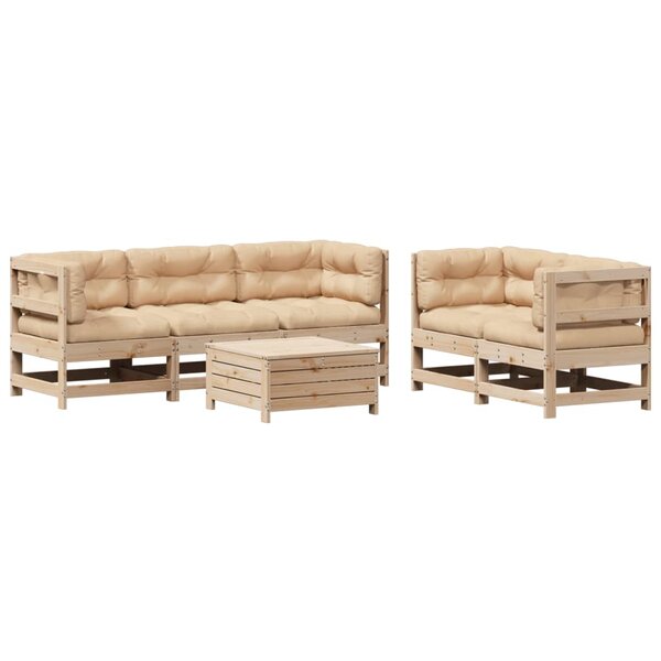 vidaXL Salon de jardin 6 Pièces avec coussins Bois de pin massif