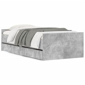 vidaXL Cadre de lit avec tiroirs sans matelas gris béton 90x190 cm