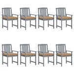 vidaXL Chaises de jardin et coussins lot de 8 Bois acacia solide Gris