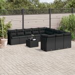vidaXL Salon de jardin 12 Pièces avec coussins noir résine tressée