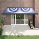 vidaXL Auvent rétractable bleu et blanc 4x3 m tissu et aluminium