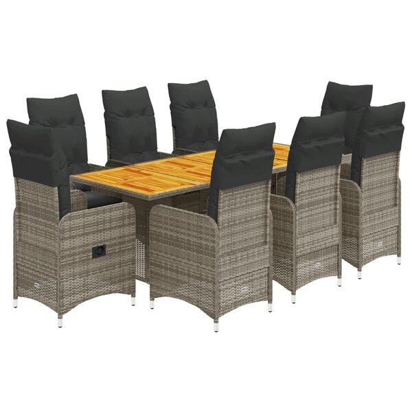 vidaXL Ensemble de bistro de jardin 9 Pièces coussins gris poly rotin