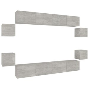 vidaXL Ensemble de meubles TV 8 Pièces Gris béton Bois d'ingénierie