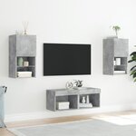 vidaXL Meuble TV muraux 4 Pièces avec lumières LED gris béton