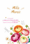 69-3146 Carte Mille Mercis pour Femme Bouquet Fleurs Cœur Renoncules Rose Orange Peinture Aquarelle - Finitions Dorure Or Doré + Gaufrage en Relief +1 Enveloppe Format 12x17cm - Fabriqué en Europe