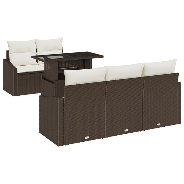 vidaXL Ensemble de canapés de jardin 6 pièces avec coussins en poly rattan marron