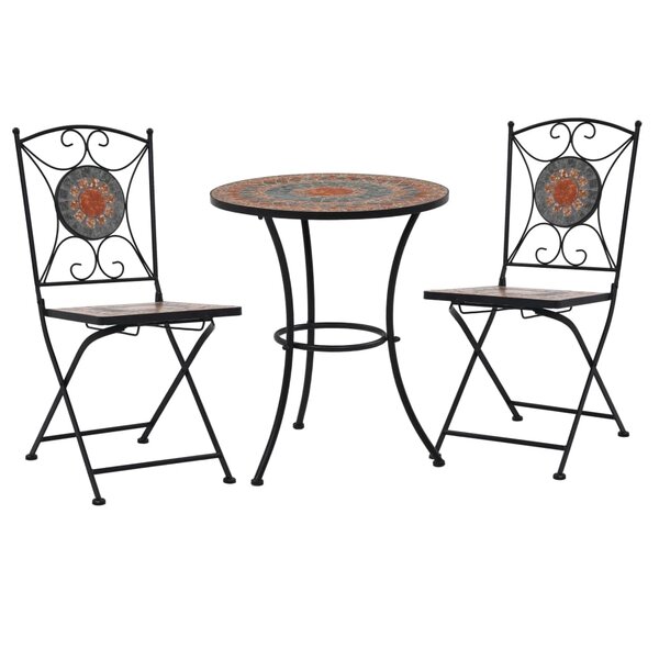 vidaXL Ensemble de bistro 3 Pièces mosaïque Carreau céramique Orange/Gris
