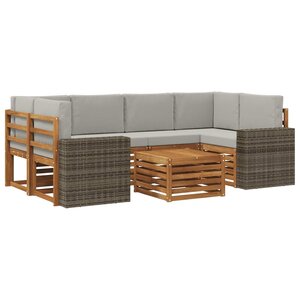 vidaXL Ensemble de canapés d'extérieur 7 pc Naturel et gris clair
